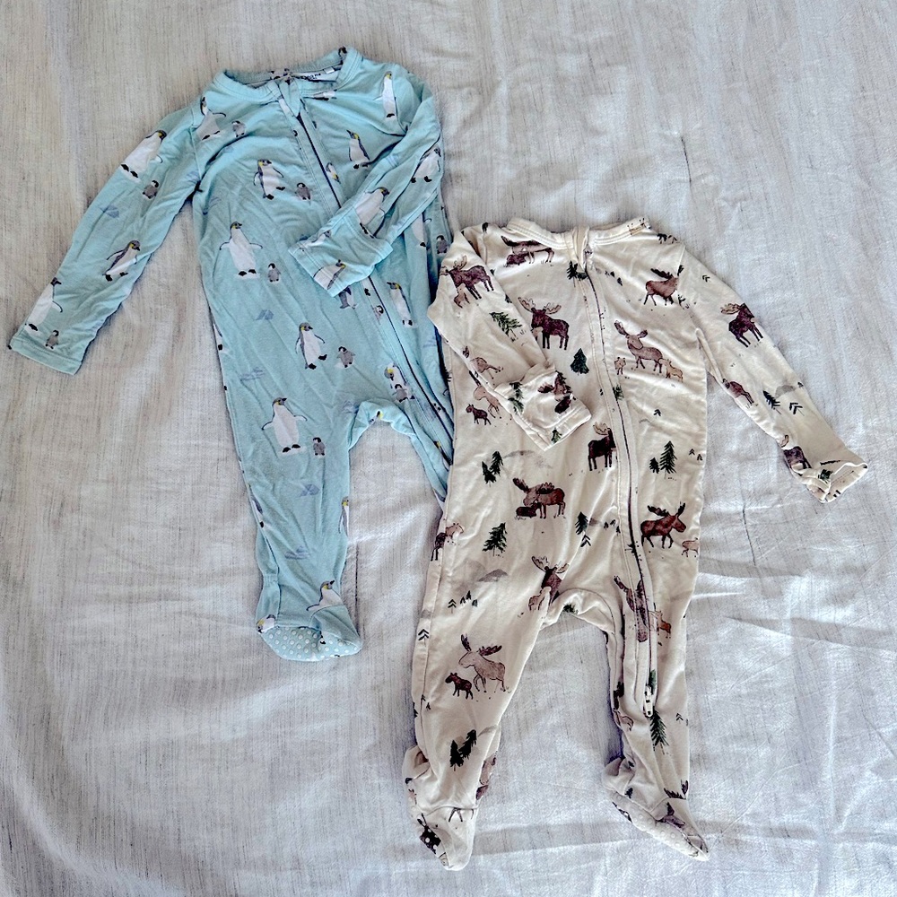 2 Bamboo Viscose Double Zipper Sleeper Footie Pajamas - Size 0-3 months Unisex